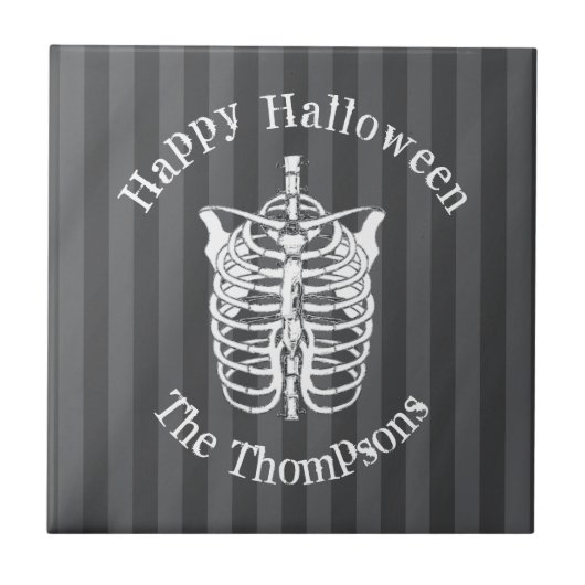 Happy Halloween Spooky Scary Skeleton Simple Tegeltje (Voorkant)