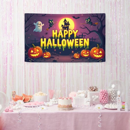 Happy Halloween Spooky & Schattige Spandoek (Feest)