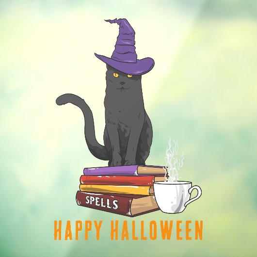 Happy Halloween Spooky Spells Black Cat Custom Raamsticker (Vel 3)