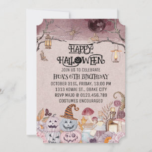 Happy Halloween Spooky Verjaardagsfeestuitnodiging Kaart