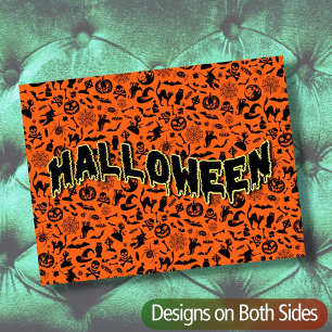 Happy Halloween spooky zwarte en oranje typografie Briefkaart