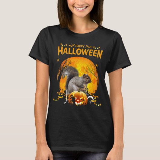 Happy Halloween Squirrel Pumpkin T-shirt (Voorkant)
