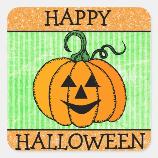 Happy Halloween Sticker Citrouille orange et vert (Devant)