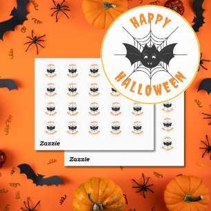 Happy Halloween Stickers Black & Orange Round