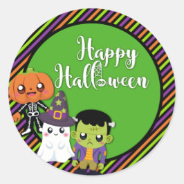 Happy Halloween-stickers met monsters Ronde Sticker