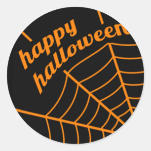 Happy Halloween-stickers met spinnenweb Ronde Sticker