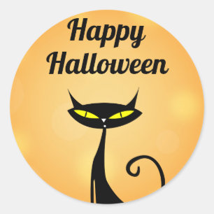 Happy Halloween Stylistic Modern Black Cat Sinaasa Ronde Sticker