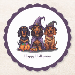 Happy Halloween teckel heksenhonden Kartonnen Onderzetters
