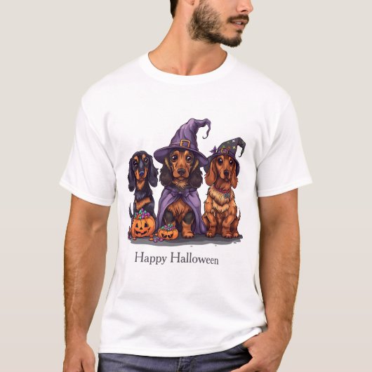 Happy Halloween teckel heksenhonden T-shirt (Voorkant)