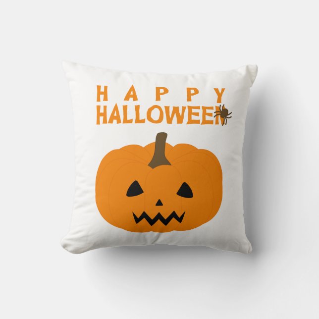 Happy Halloween Text en Pumpkin op White Kussen (Voorkant)