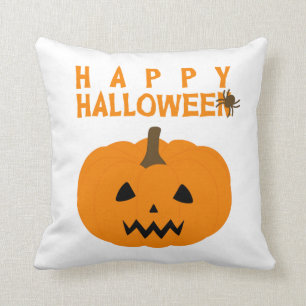 Happy Halloween Text en Pumpkin op White Kussen