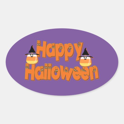 Happy Halloween Texte Whimsical Stickers Oval (Devant)