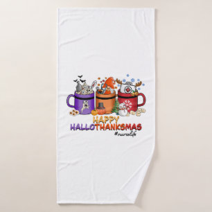 Happy Halloween Thanksgiving Kerst Grappig Verplee Badhanddoek