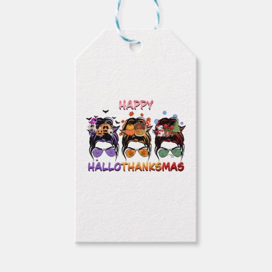 Happy Halloween Thanksgiving Kerst Messy Bun Cadeaulabel (Voorkant)