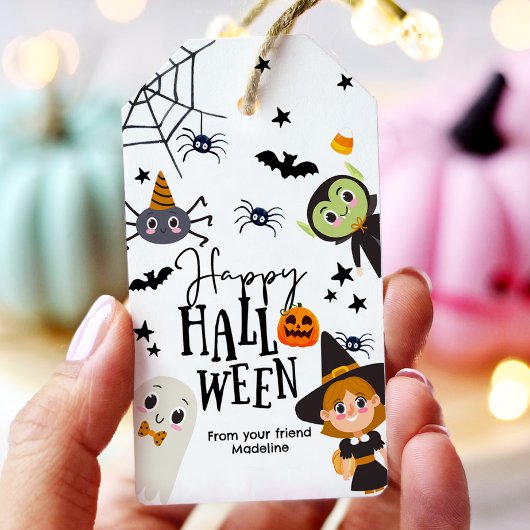 Happy Halloween Trick or treat Kinder Ghost Verjaa Cadeaulabel