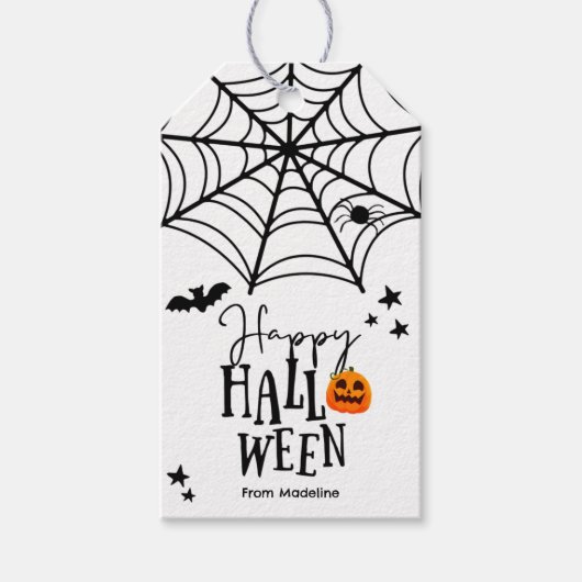 Happy Halloween Trick or treat Spiderweb Spooky Cadeaulabel (Voorkant)