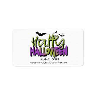 Happy Halloween Typografie met Bats Green ID685 Etiket