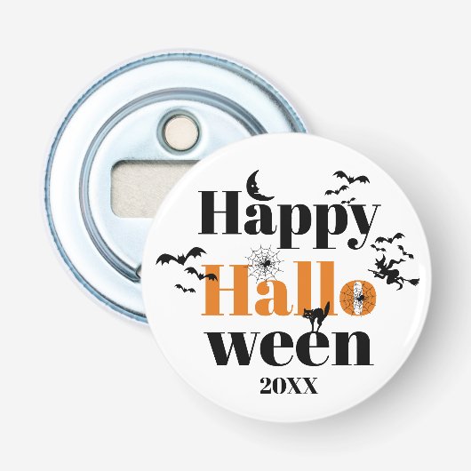 Happy Halloween-typografie met  elementen Button Flesopener (Voorkant)