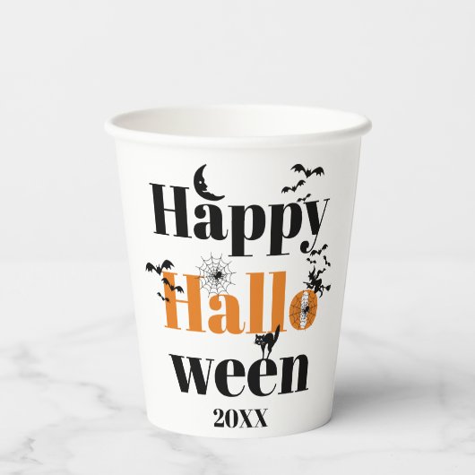Happy Halloween-typografie met  elementen Papieren Bekers (Achterkant)