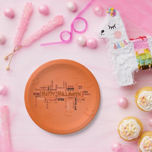 Happy Halloween Typografie Papieren Bordje (Feest)
