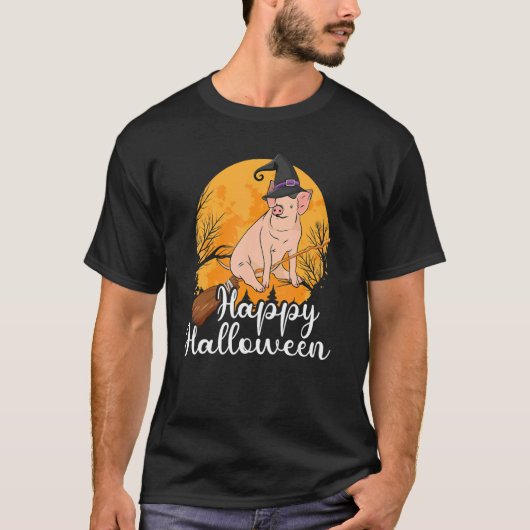 Happy Halloween u2013 Witch Pig Flying Broom Hallo T-shirt (Voorkant)