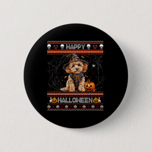 Happy Halloween Ugly Poodle Howl-o-ween Pumpkin Do Ronde Button 5,7 Cm