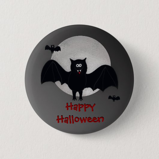 Happy Halloween Vampire Bat Button (Voorkant)