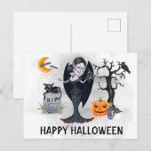 Happy Halloween Vampire Waterverf Briefkaart (Voorkant / Achterkant)