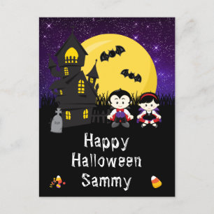 Happy Halloween Vampires Paars Feestdagenkaart