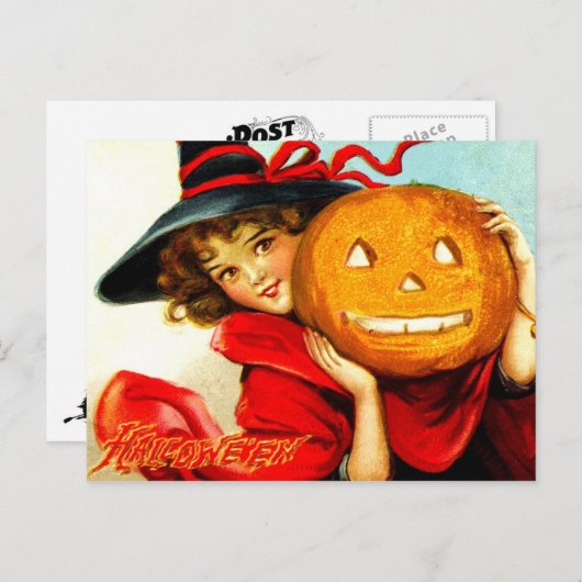 Happy Halloween van de Witch in Red Briefkaart (Voorkant / Achterkant)