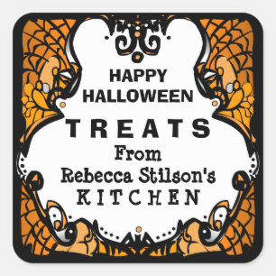 Happy Halloween verwerkt Oranje zwart en wit aange Vierkante Sticker