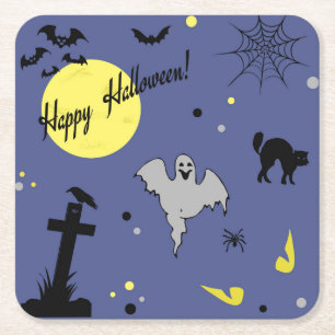 Happy Halloween Vierkante Kartonnen Onderzetter