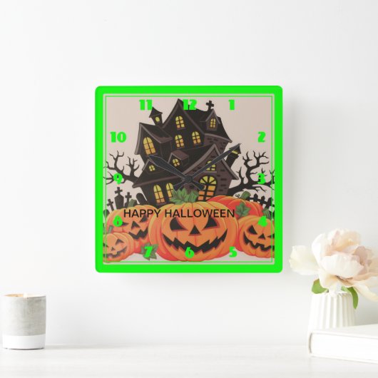 HAPPY HALLOWEEN VIERKANTE KLOK (Huis)
