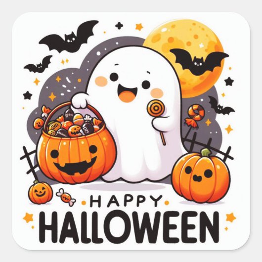 Happy Halloween Vierkante Sticker (Voorkant)