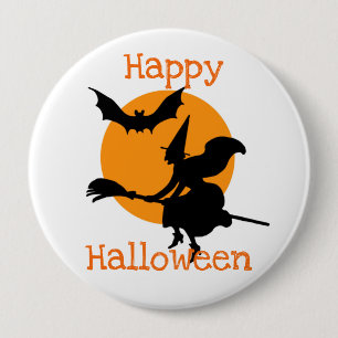 Happy Halloween-vliegende heks en Bat Ronde Button 4,0 Cm
