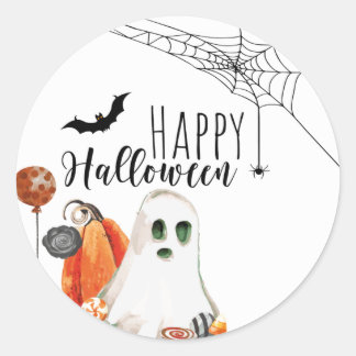 Happy Halloween Waterverf Ghost Ronde Sticker
