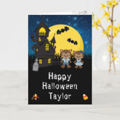 Happy Halloween Weerwolf Blauw Kaart (Gele Bloem)