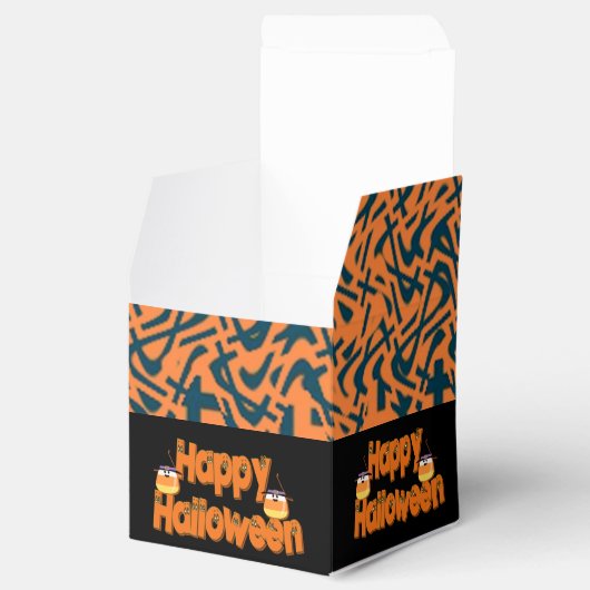 Happy Halloween Whimsical Text Cube Favor Box Bedankdoosjes (Geopend)