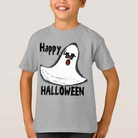 Happy Halloween White Red Ghost T-shirt (Voorkant)