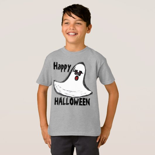 Happy Halloween White Red Ghost T-shirt (Voorkant volledig)