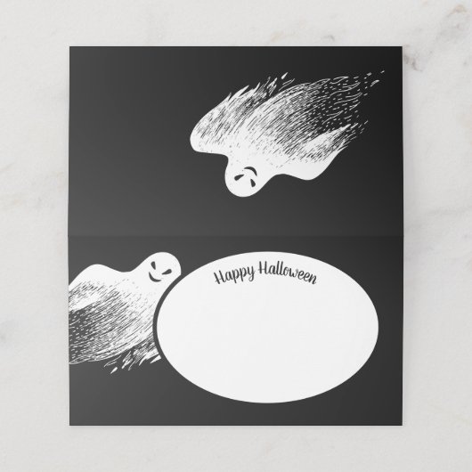 Happy Halloween White Whispy Ghost Place Card (Buitenkant ongevouwen)