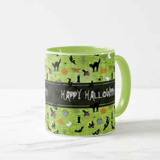 "Happy Halloween" willekeurige Iconic Pattern Gree Mok (Voorkant rechts)