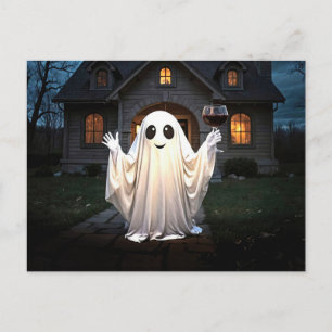 Happy Halloween Wine Ghost Schattige Feestdagenkaart