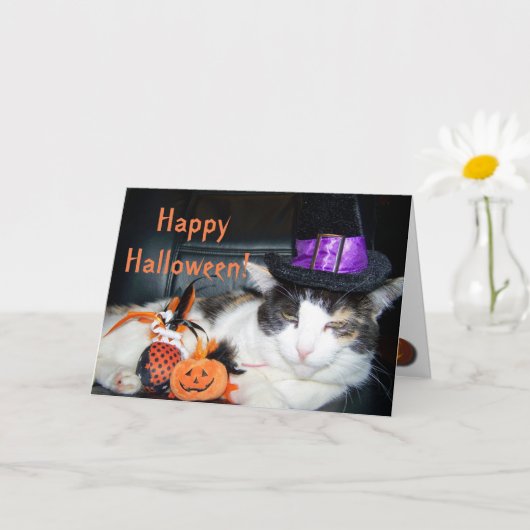 Happy Halloween Witch Cat Card Kaart (Kleine Plant)