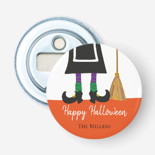Happy Halloween Witch Legs & Broom gepersonaliseer Button Flesopener