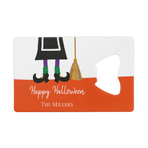 Happy Halloween Witch Legs & Broom gepersonaliseer Kredietkaart Flessenopener