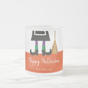 Happy Halloween Witch Legs & Broom gepersonaliseer Matglas Koffiemok