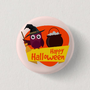 Happy Halloween Witch Owl   Pin-Button Ronde Button 3,2 Cm