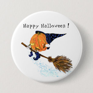 Happy Halloween Witch Pumpkin-vliegende kamer - gr Ronde Button 7,6 Cm