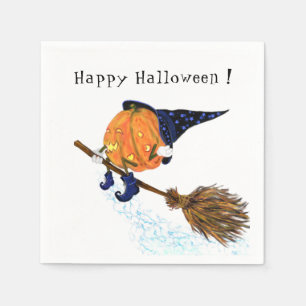 Happy Halloween Witch Pumpkin-vliegende kamer - gr Servet